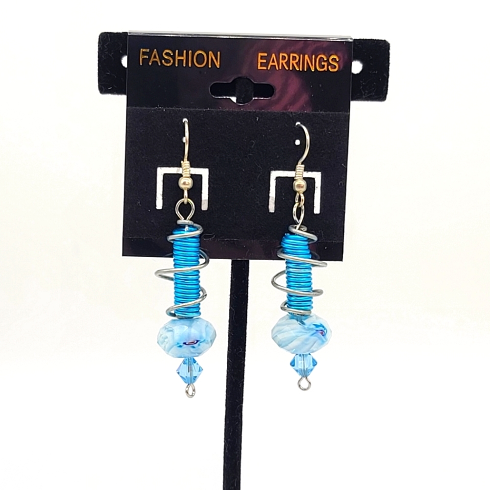 Handmade Earrings made with Wire, Glass Beads, & Swarvarski Crystals- Brand New